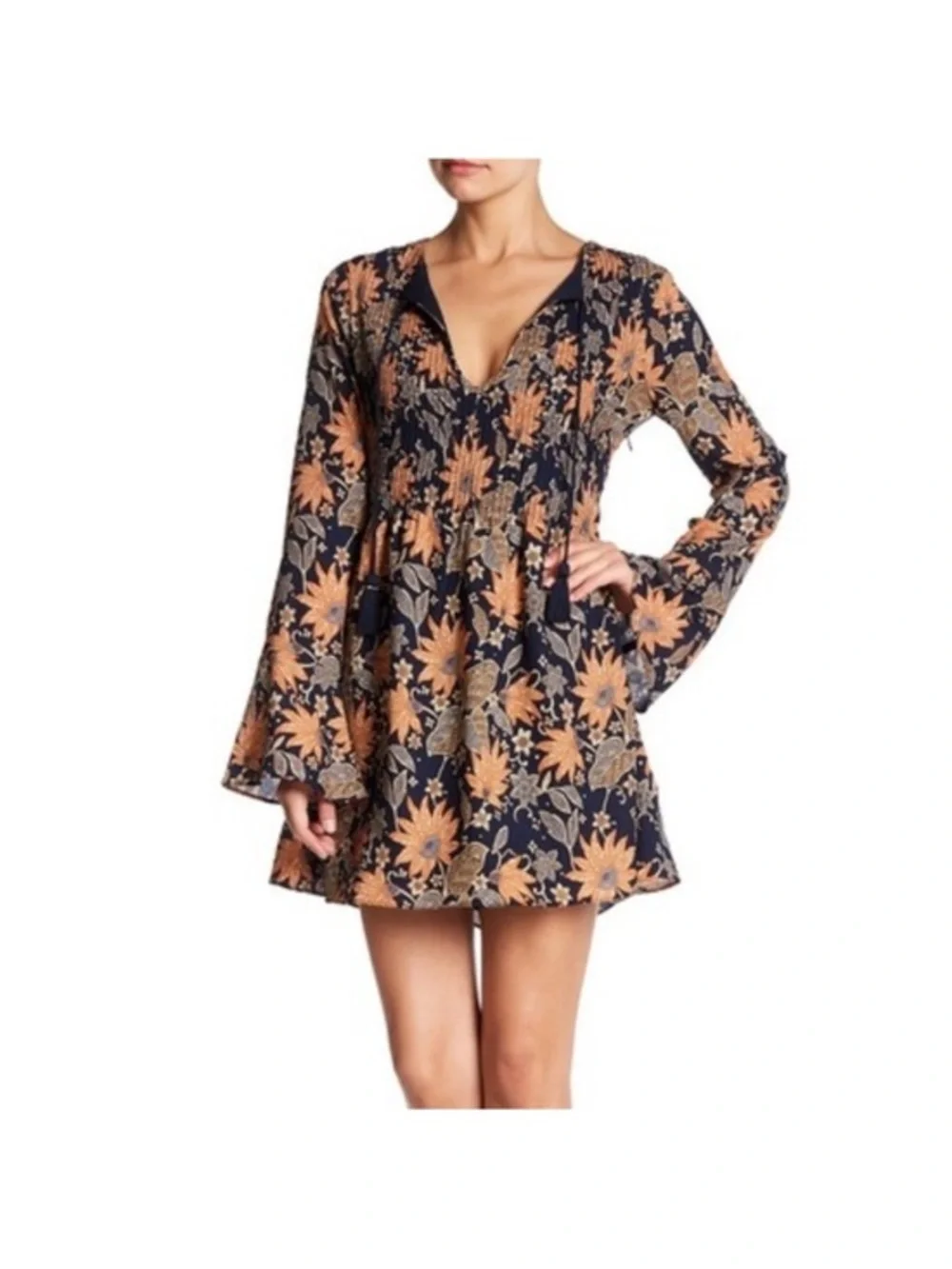 Tularosa Audrey Himalayan Floral Print Boho Navy Dress Size Small